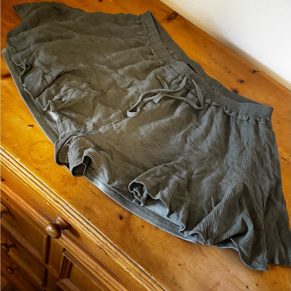 Olive Green Ruffle Hem Shorts